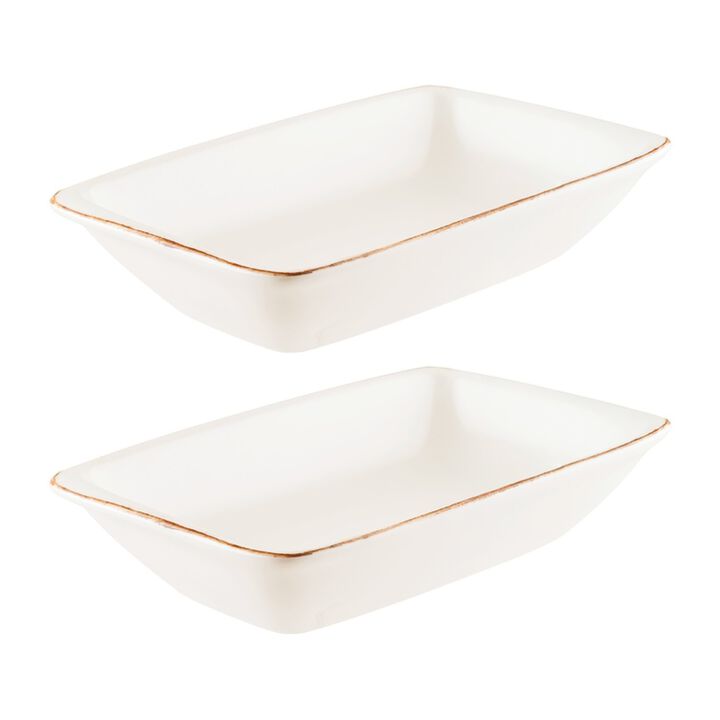 Retro 6" x 3.75" x h:1.25" 6 oz. Rectangular Decorated Porcelain Deep Plate (Set of 2)