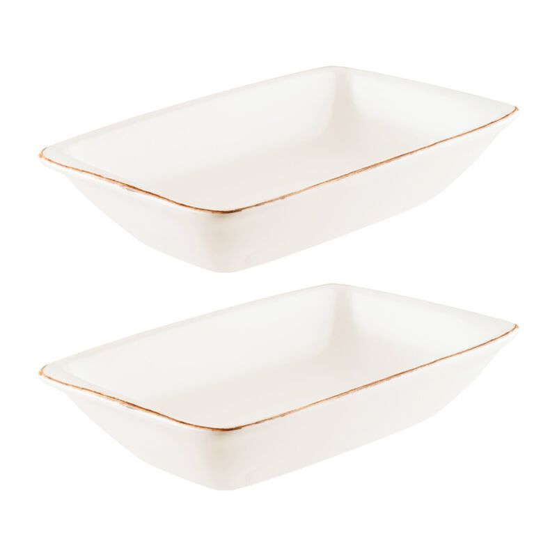 Retro 6" x 3.75" x h:1.25" 6 oz. Rectangular Decorated Porcelain Deep Plate (Set of 2)