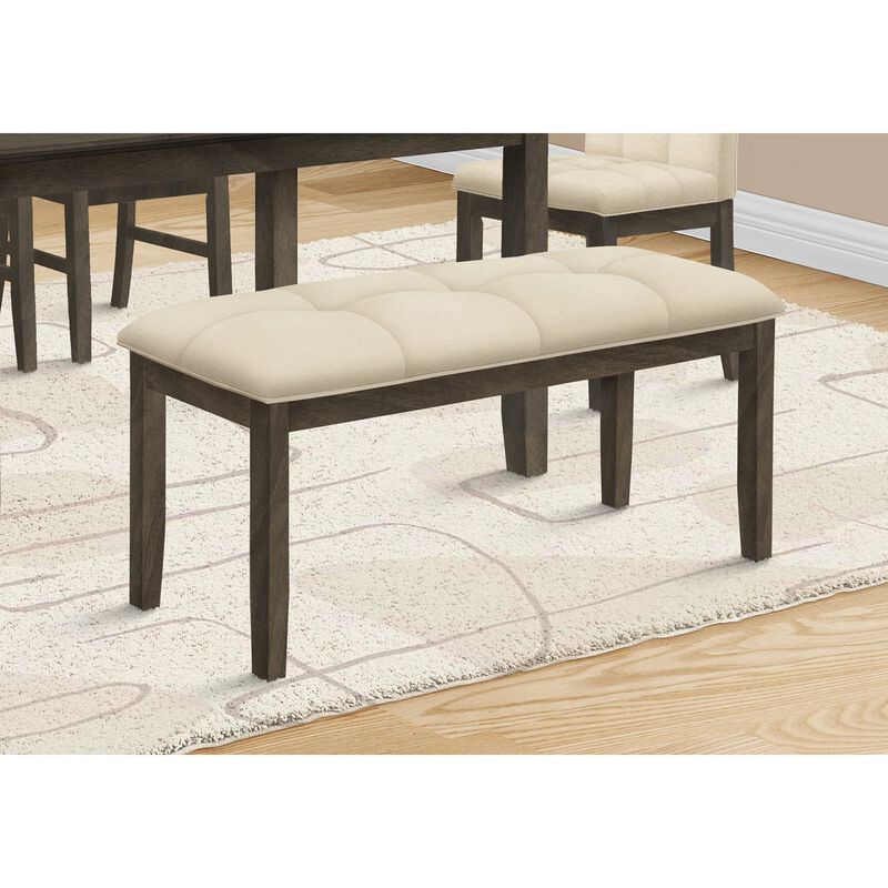 Monarch Specialties I 1377 - Bench, 44" Rectangular, Dining Room, Entryway, Kitchen, Hallway, Upholstered, Wood, Cream Fabric, Grey Solid Wood, Transitional