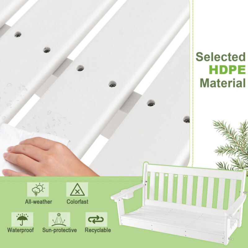 Hivvago 54 Inch HDPE Patio Porch Swing with Cup Holder-White