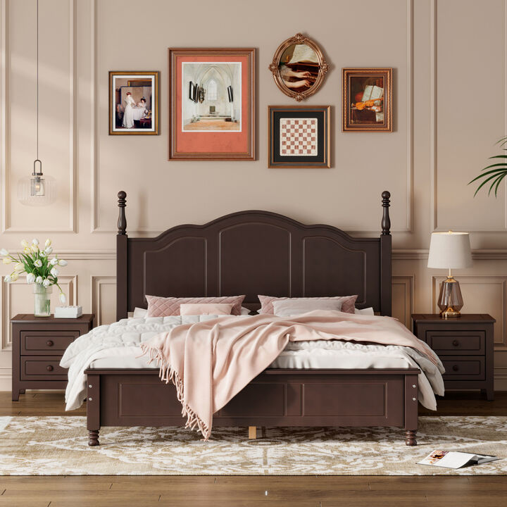3-Pieces Bedroom Sets, Queen Size Wood Platform Bed And Two Nightstands- 3-Pieces Bedroom Sets, Queen Size Wood Platform Bed And Two Nightstands-