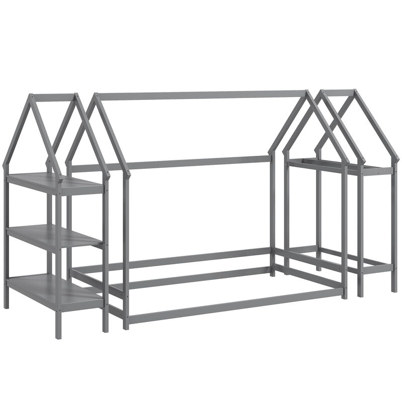Montessori Floor House Bed with Detachable Storage Shelves