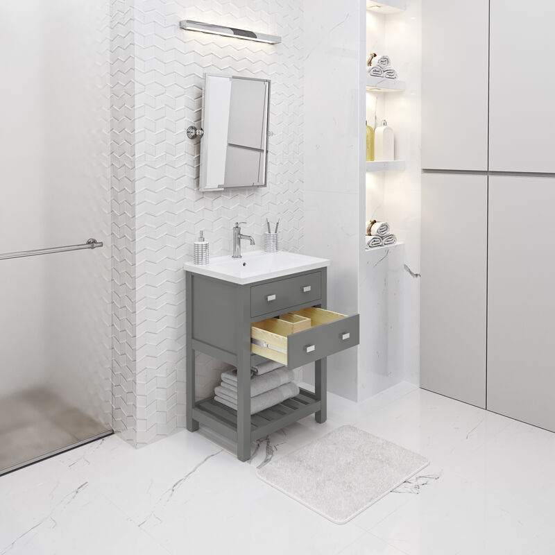 Viola 24 In. Integrated Ceramic Sink Top Vanity in Cashmere Grey