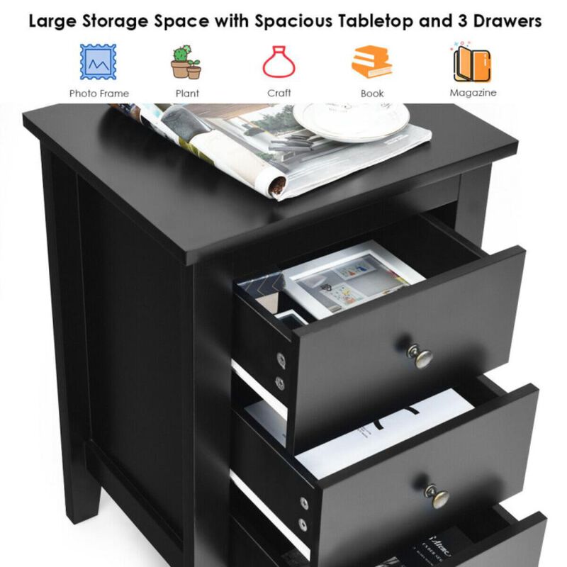 Hivvago 2 Pieces Nightstand End Beside Table Drawers