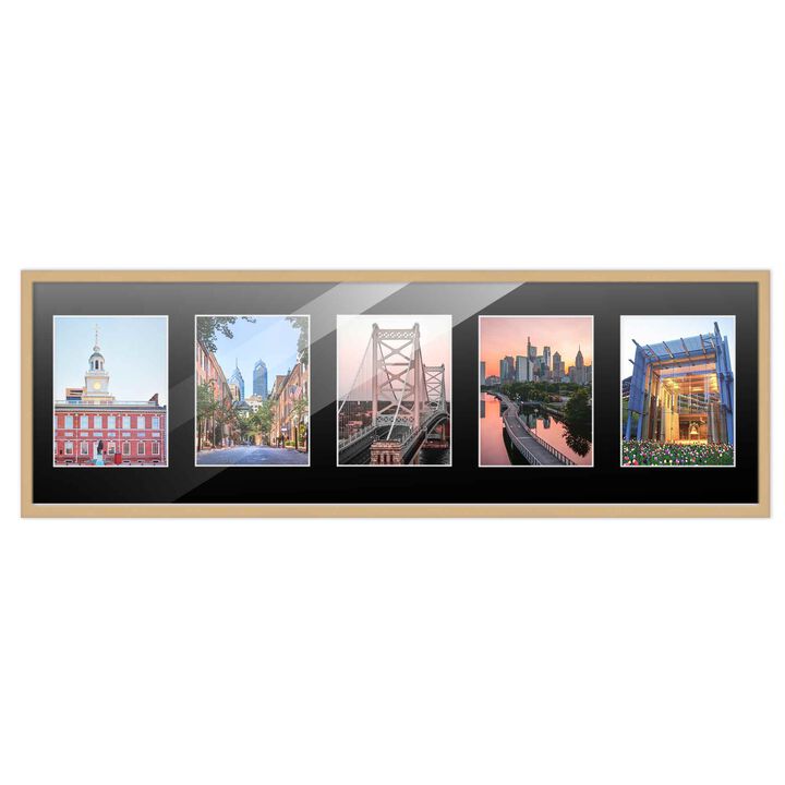 8.5x28.5 Wood Collage Frame with Black Mat For 5 5x7 Pictures