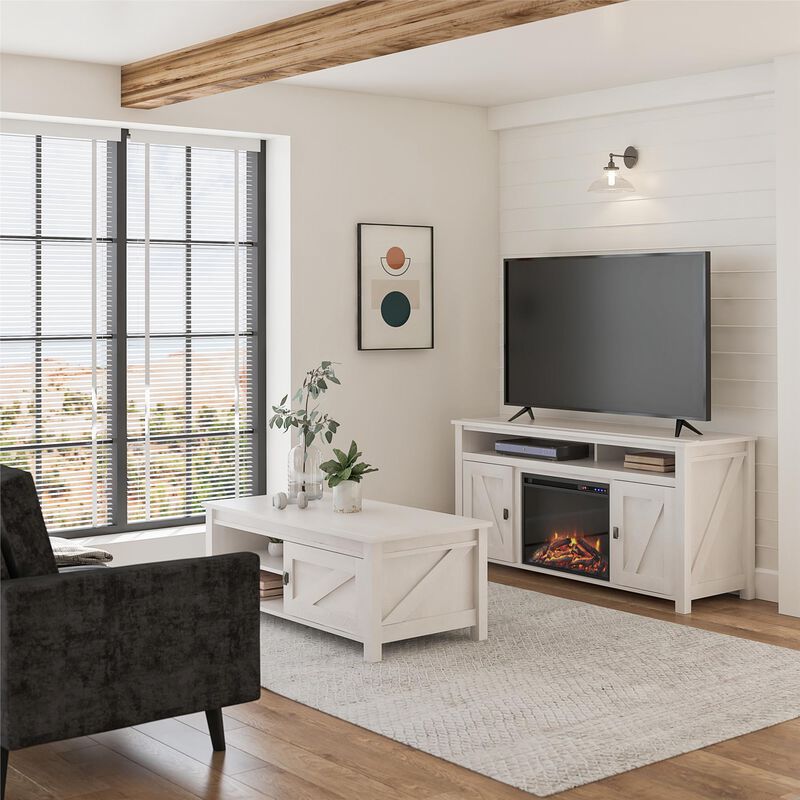 Farmington Electric Fireplace TV Console for TVs up to 60", Ivory Oak