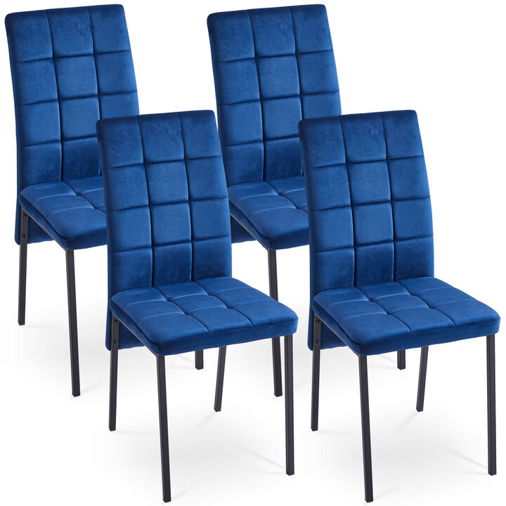 Velvet High Back Nordic Dining Chair Modern Fabric Chair With Legs, Set Of 4