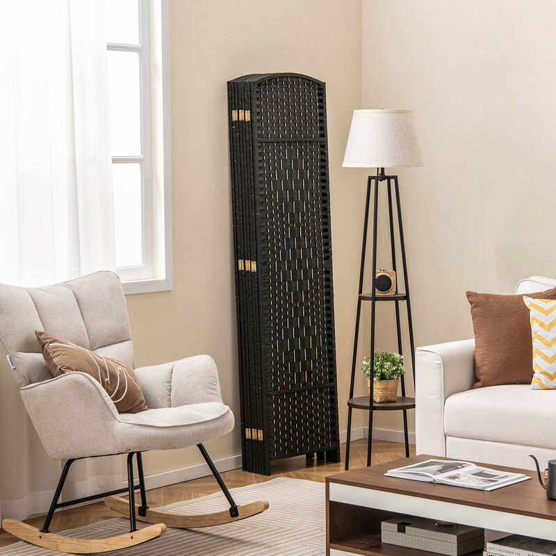 8-Panel Folding Room Divider with Hand-Woven Texture and Solid Wood Frame for Privacy and Decor