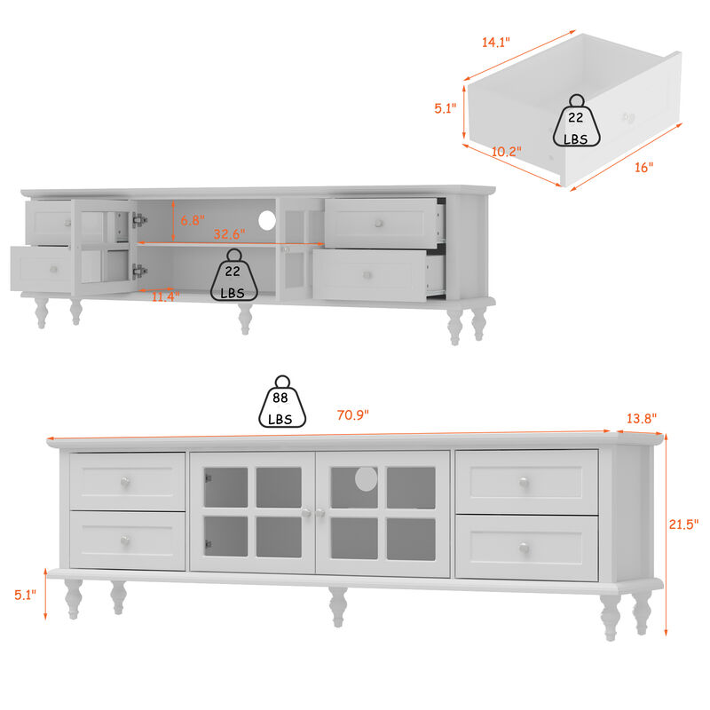Stylish TV Console in White Roman Column Legs Modern TV Stand Console