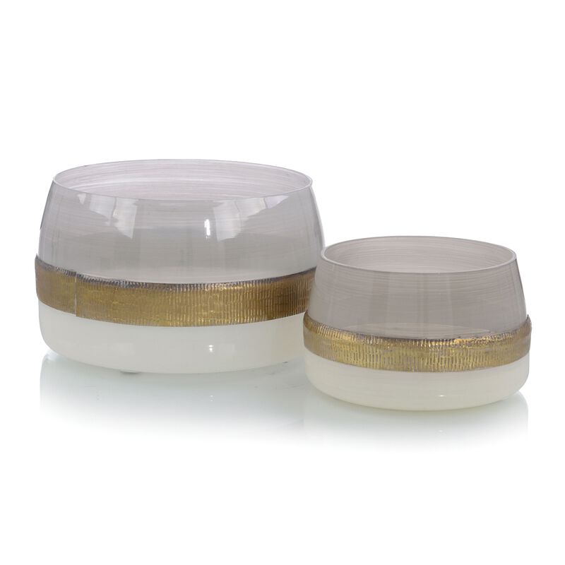 Set Of Two Opaque Frosted Champagne Glass Bowls