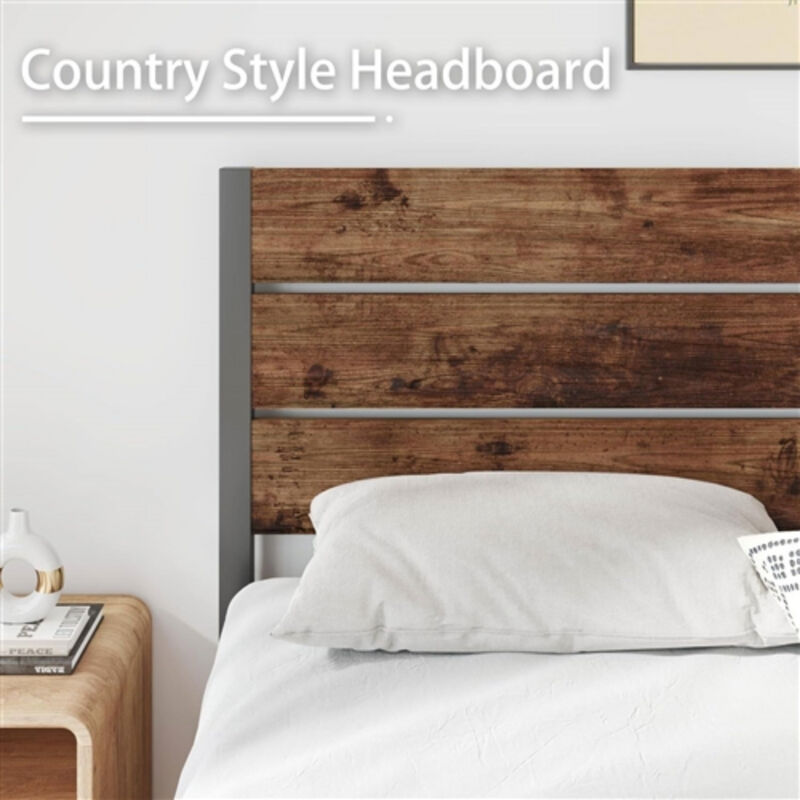 Modern Farmhouse Metal Platform Bed Frame with Wood Headboard