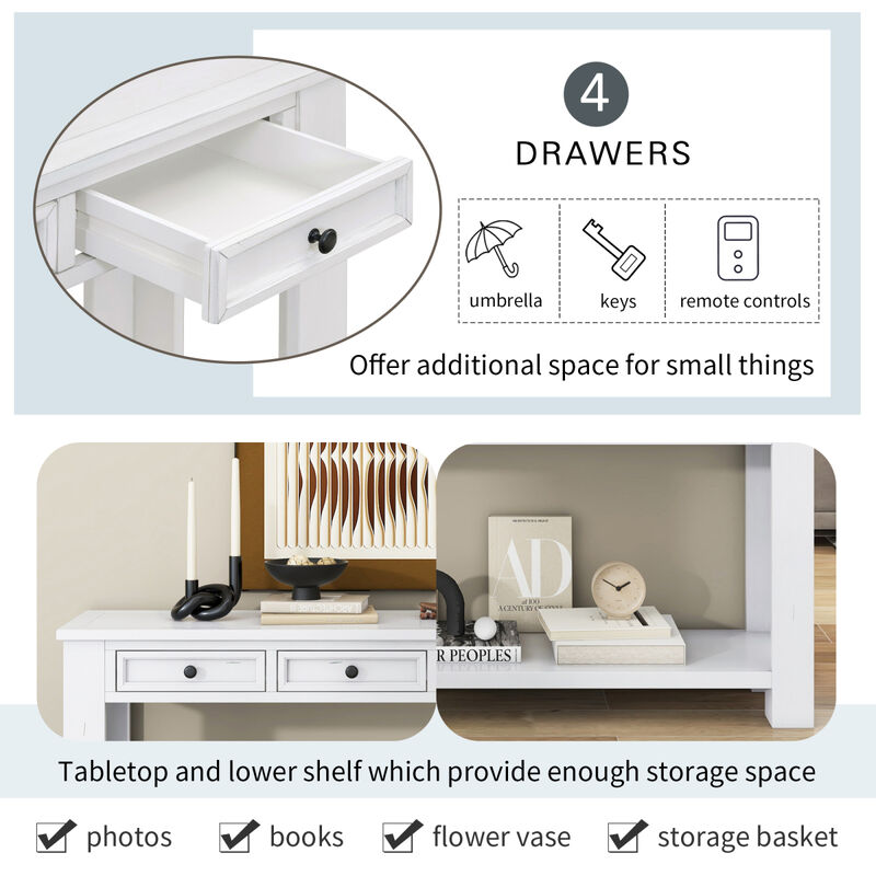 Console Table/Sofa Table With Storage Drawers And Bottom Shelf For Entryway Hallway(Antique White)