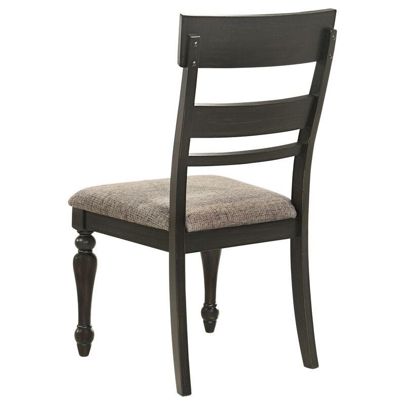 Brad Dining Chair Set of 2, Ladder Back, Stone Brown,  Charcoal Gray - Benzara