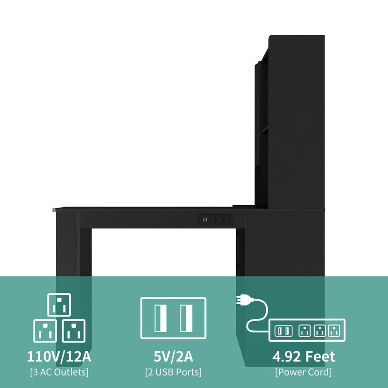 Space-Saving L-Shaped Desk with Ample Workspace, Built-In Charging Station
