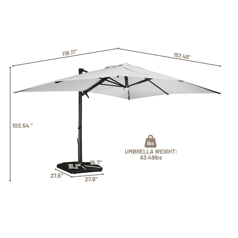 10x13 ft. 360° Rotation Outdoor Patio Cantilever Umbrella with Base in Gray