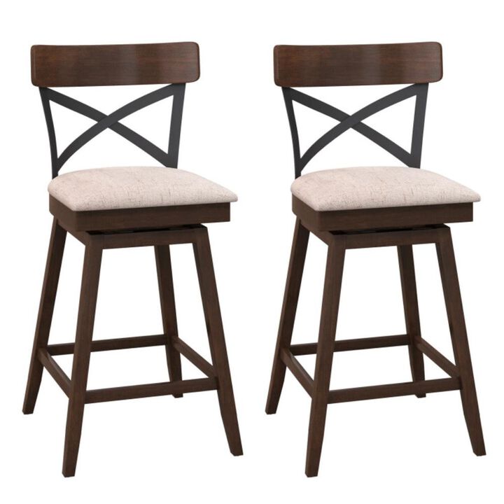 Hivvago Set of 2 Wooden Swivel Bar Stools with Cushioned Seat and Open X Back