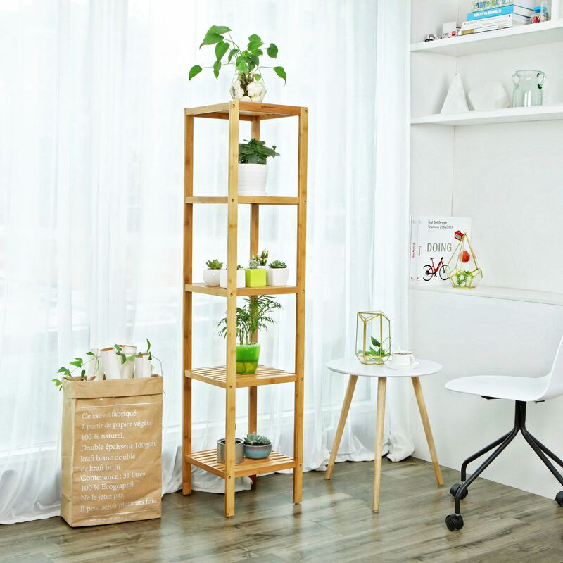 5-Tier Bamboo Bathroom Shelf, Standing Kitchen Rack