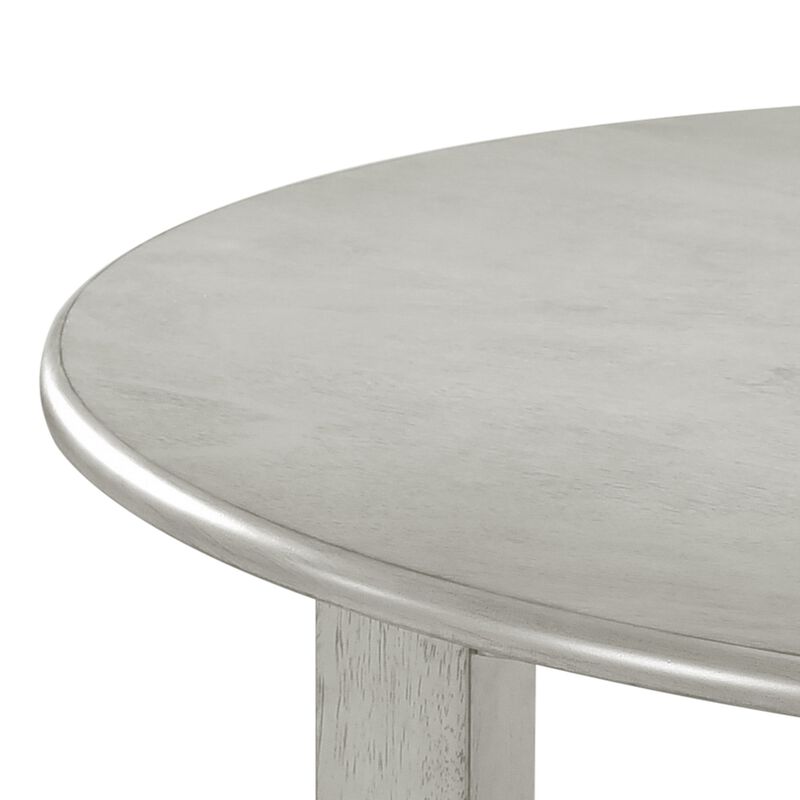 Pane 47 Inch Rounded Wood Dining Table, Smooth Gray Finish, Tall Block Legs - Benzara