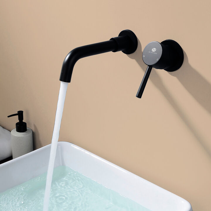 Mondawe Wall Mount Bathroom Sink Faucet Single Handle in Matte Black