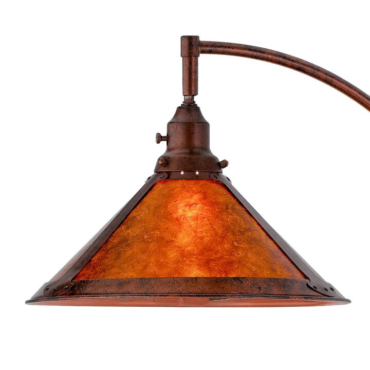 Cyan 65 Inch Modern Adjustable Arc Floor Lamp, Amber Mica Shade, Rust Metal-Benzara