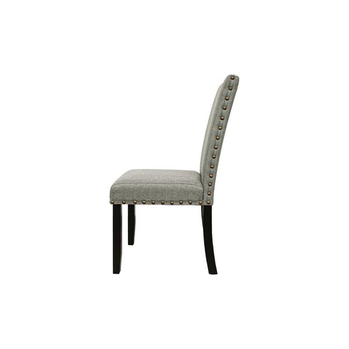 Sie 25 Inch Dining Chair, Nailhead Trim, Padded Gray Upholstery, Black Wood - Benzara
