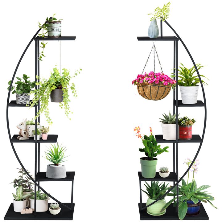 Black Plant Display: 5-Tier Half Moon Metal Stand Set for Indoor/Outdoor