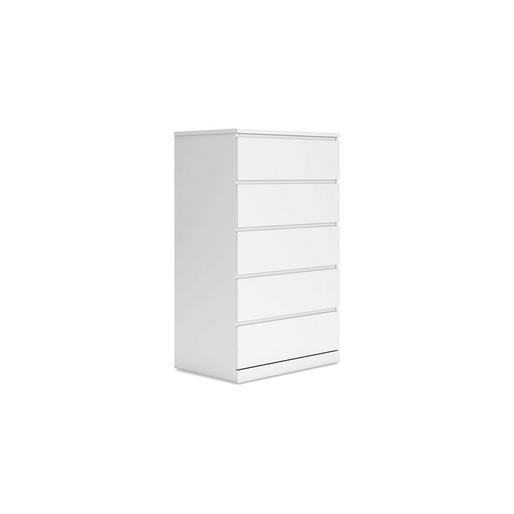 Onira Tall Dresser Chest, 5 Spacious Drawers, Modern White, 49 Inch - Benzara
