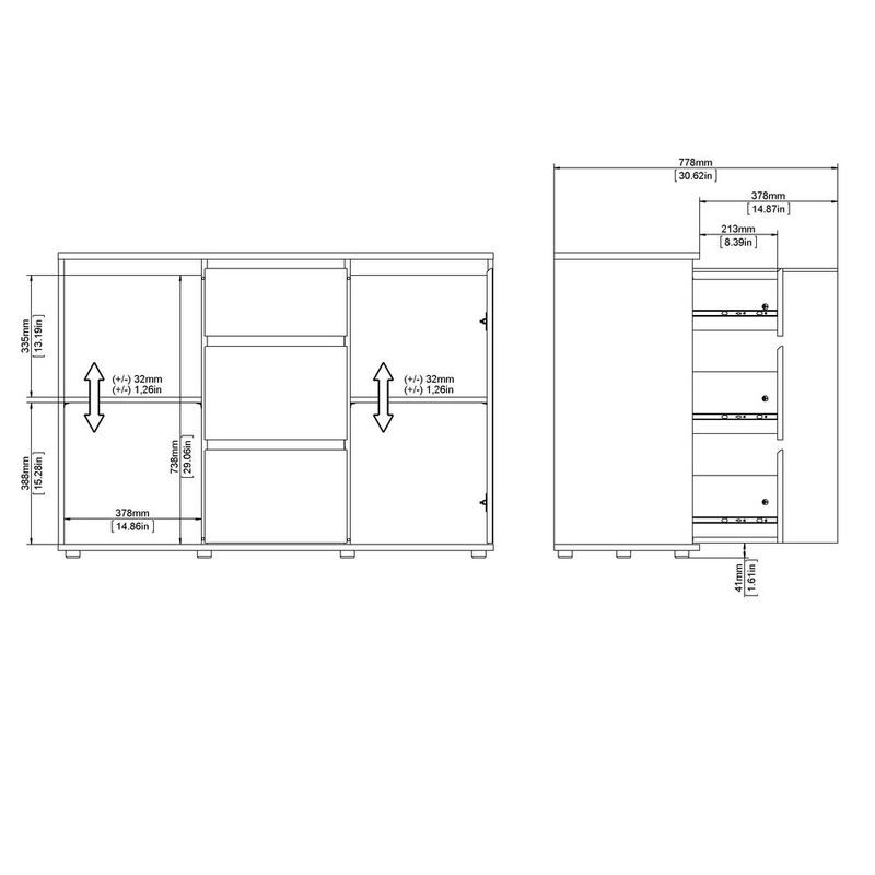 Tvilum Aurora Sideboard with 2 Doors and 3 Drawers, White