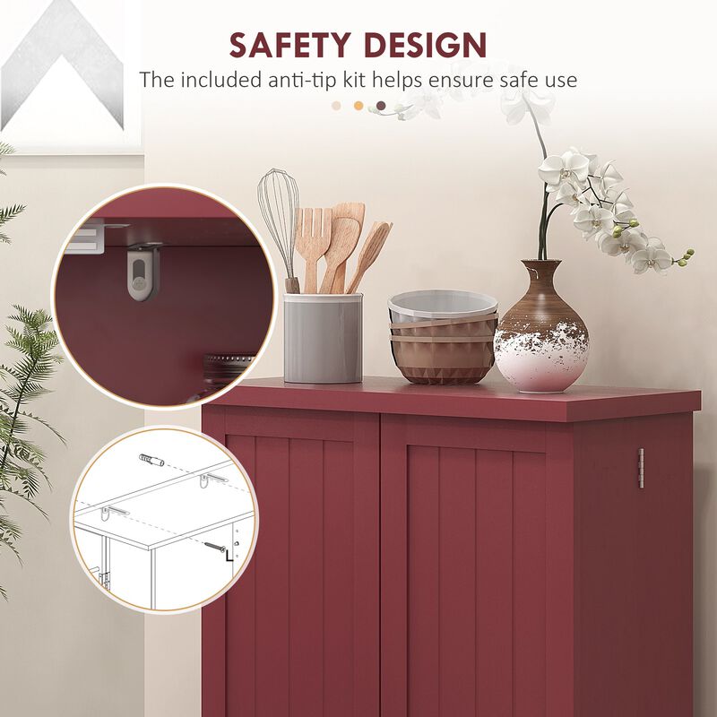 Red Freestanding Kitchen Pantry: 5-Tier, 12 Spice Rack, Adjustable