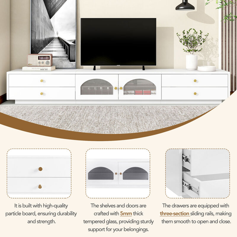Merax Luxurious TV Stand with Fluted Glass Doors