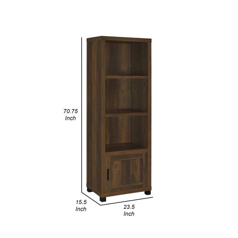 Sac 71 Inch Media Pier Tower with 3 Shelves and Cabinet, Dark Pine Wood - Benzara