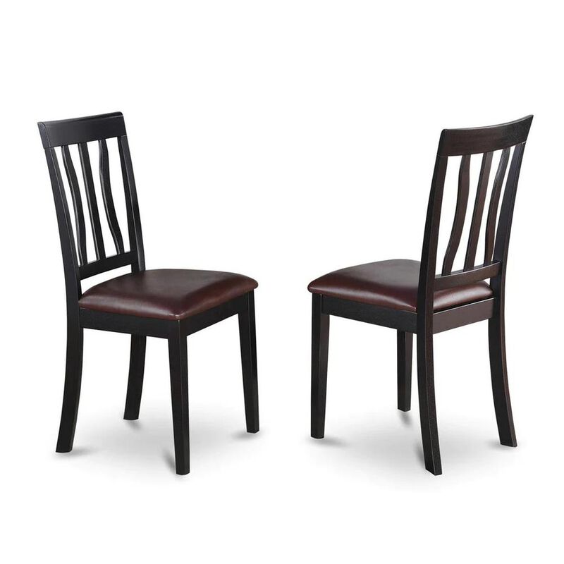 East West Furniture Antique  Dining  Chair  Faux  Leather  Seat  with  Black  and  Cherry  Finish,  Set  of  2