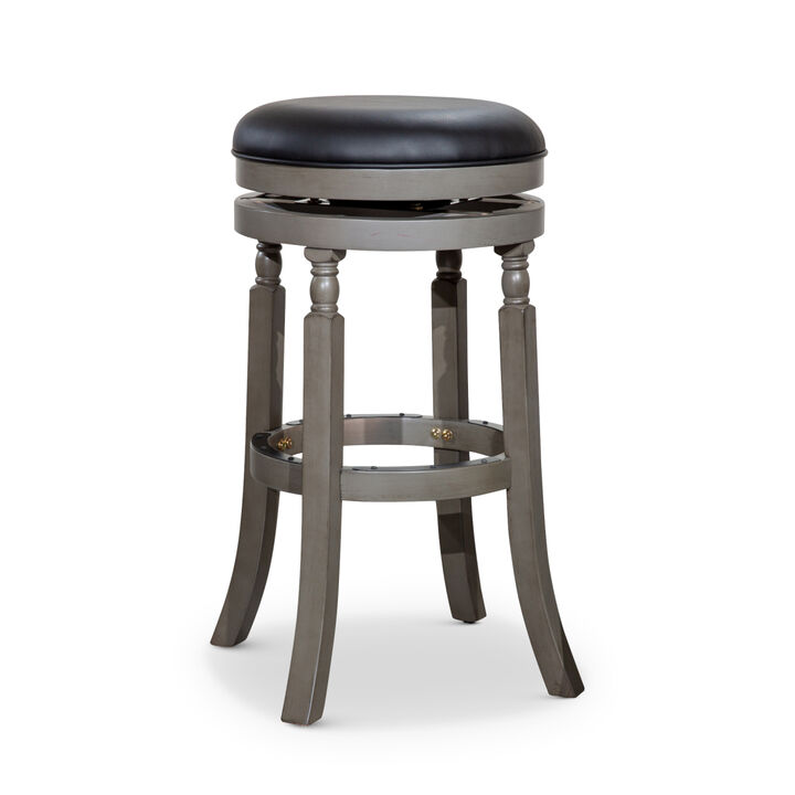 30" Barstool, Weathered Gray Finish, Black Leather Seat