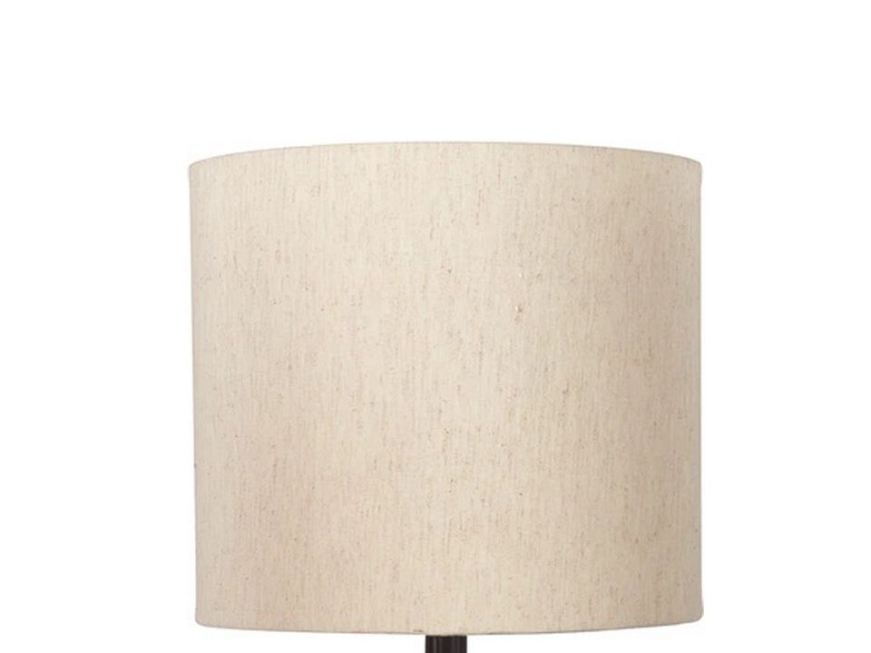 Cylindrical Seeded Glass Table Lamp with Fabric Drum Shade, Beige and Clear - Benzara