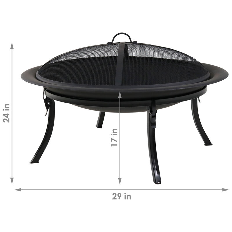 Sunnydaze 29 in Steel Fire Pit Bowl with Folding Stand, Case, and Screen