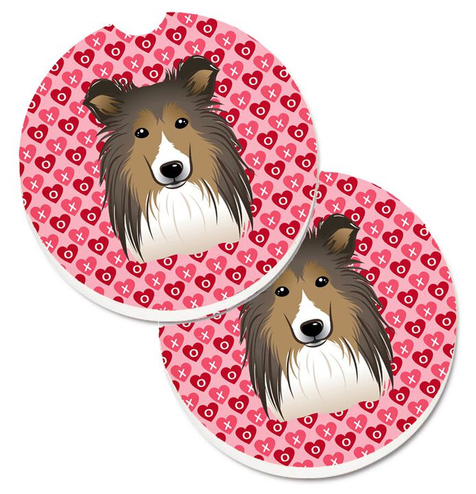 Caroline's Treasures Sheltie Hearts Set of 2 Cup Holder Car Coasters, 2.56, Multicolor