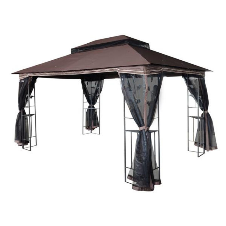 Ventilated Double Roof Gazebo with Mosquito Net, Outdoor Patio Tent for Backyard