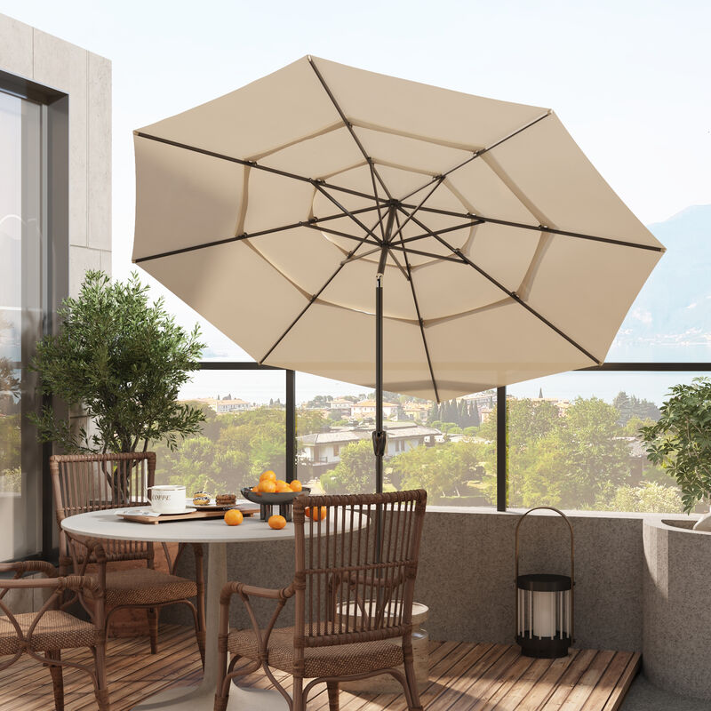 FUFU&GAGA 11FT 3-Tier Patio Umbrella – Navy Blue, Crank & Tilt, Heavy-Duty Steel Frame, UV-Resistant Polyester, Outdoor Sunshade