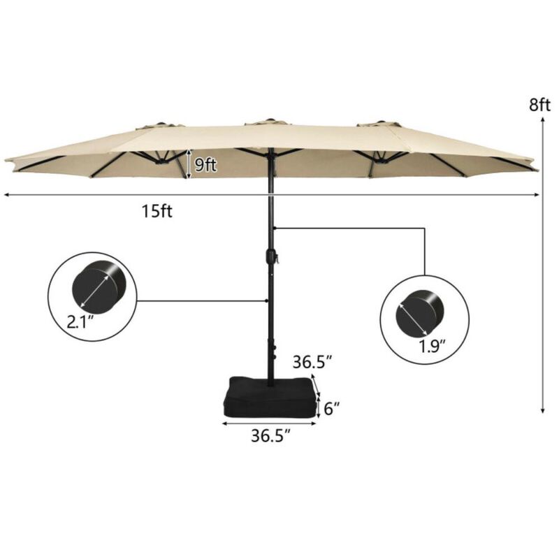 Hivvago 15 Feet Double-Sided Twin Patio Umbrella with Crank and Base