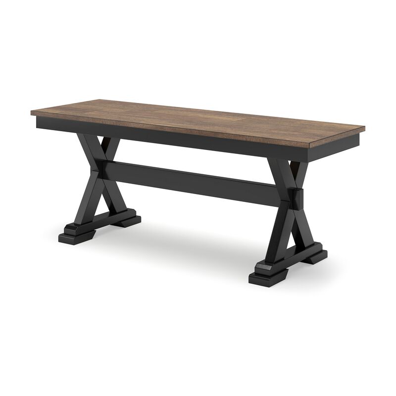 Fleur Large Dining Room Bench, 48 Inch Brown Seat, Black Wood Frame - Benzara