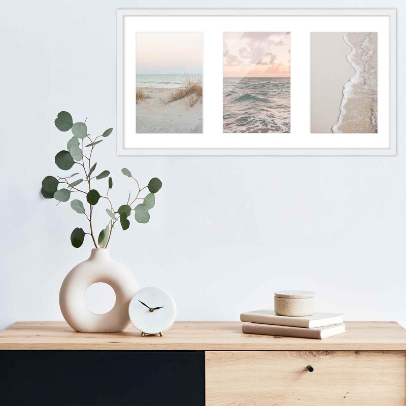 7.5x14.5 Wood Collage Frame with White Mat For 3 4x6 Pictures