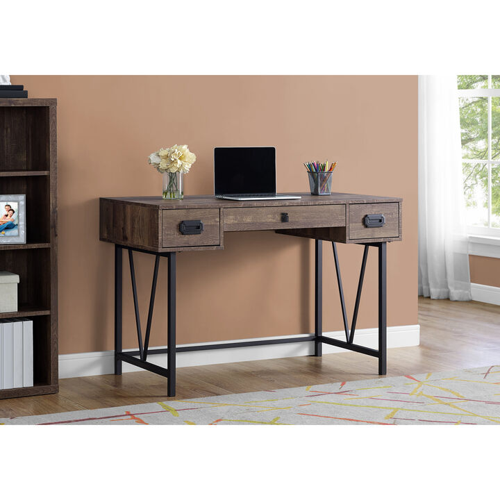 Monarch Specialties I 7412 Computer Desk, Home Office, Laptop, Storage Drawers, 48"L, Work, Metal, Laminate, Brown, Black, Transitional