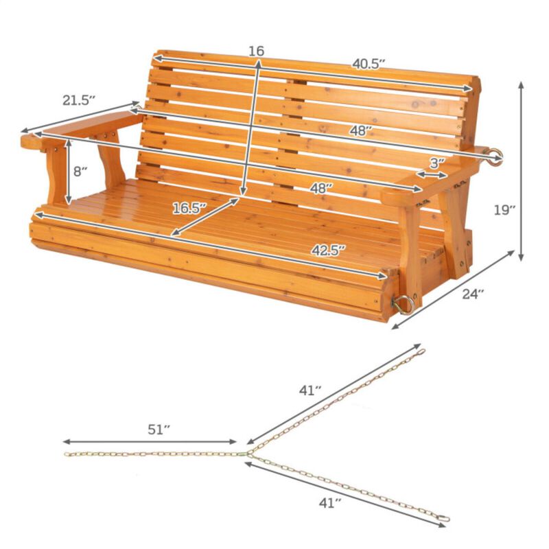 Hivvago 2-Person Wooden Porch Swing with Hanging Chains for Garden Yard