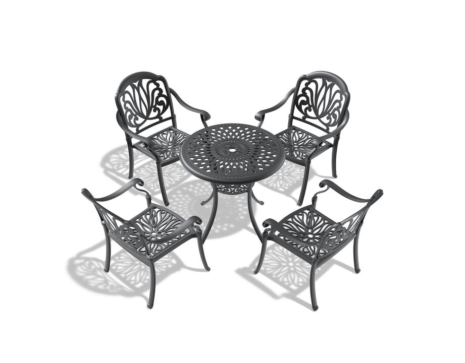 Black Aluminum 4-Seat Patio Bistro Set with Table and Cushions