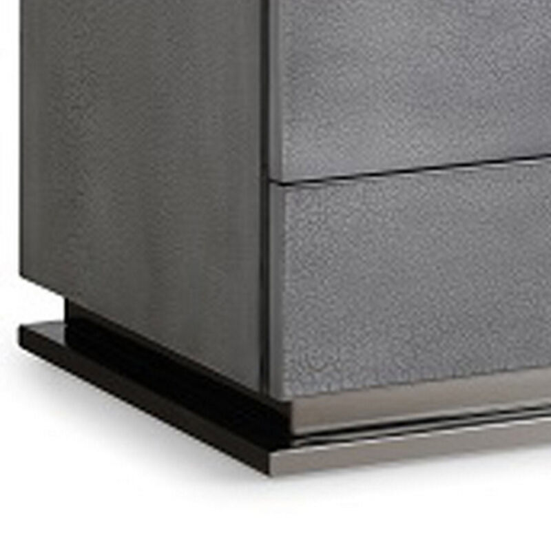 Cid Jely 24 Inch Nightstand, 3 Drawers, Crackled Lacquer Texture, Gray-Benzara