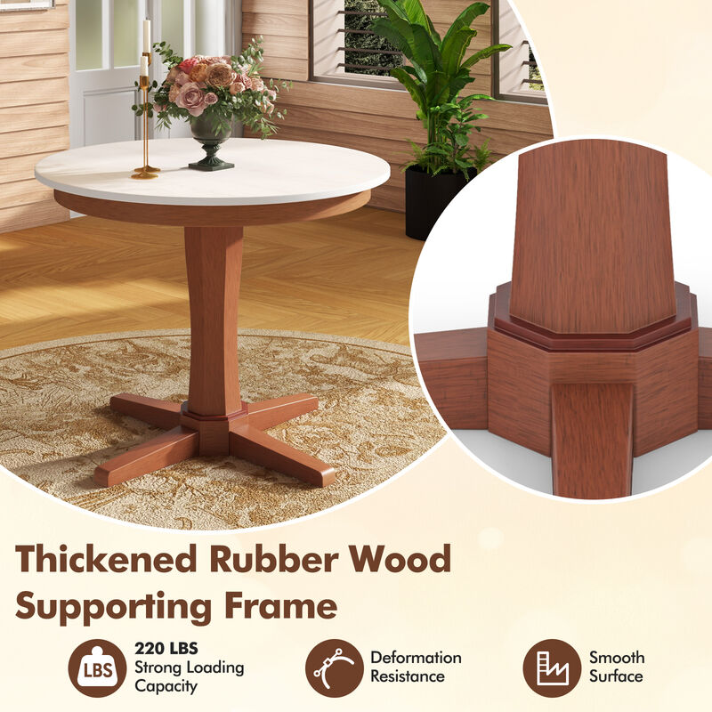 35 Inches Wooden Round Dining Table with Pedestal Base
