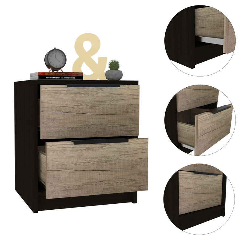 Streamdale Kaia Nightstand, Two Drawers, Metal Handle - Black Pine