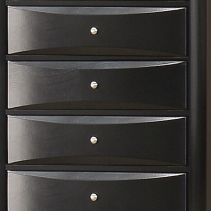 Ica 49 Inch Tall Dresser Chest, 5 Chambered Drawers, Felt Lined, Black - Benzara