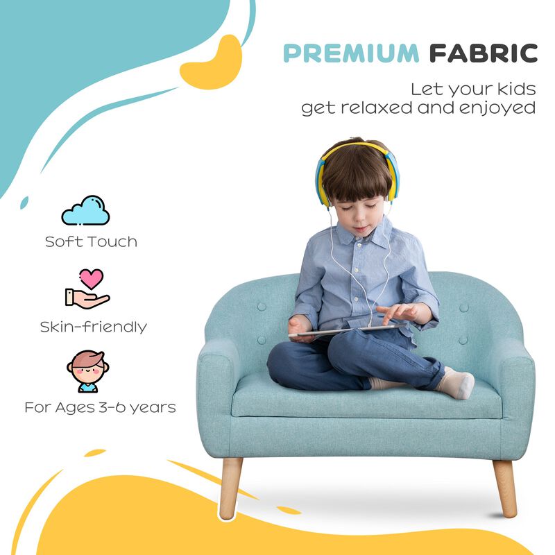 2-Seat Kids Sofa Linen Fabric and Wooden Frame Sofa for Kids and Toddlers Ages 3-6, 11" High Seat