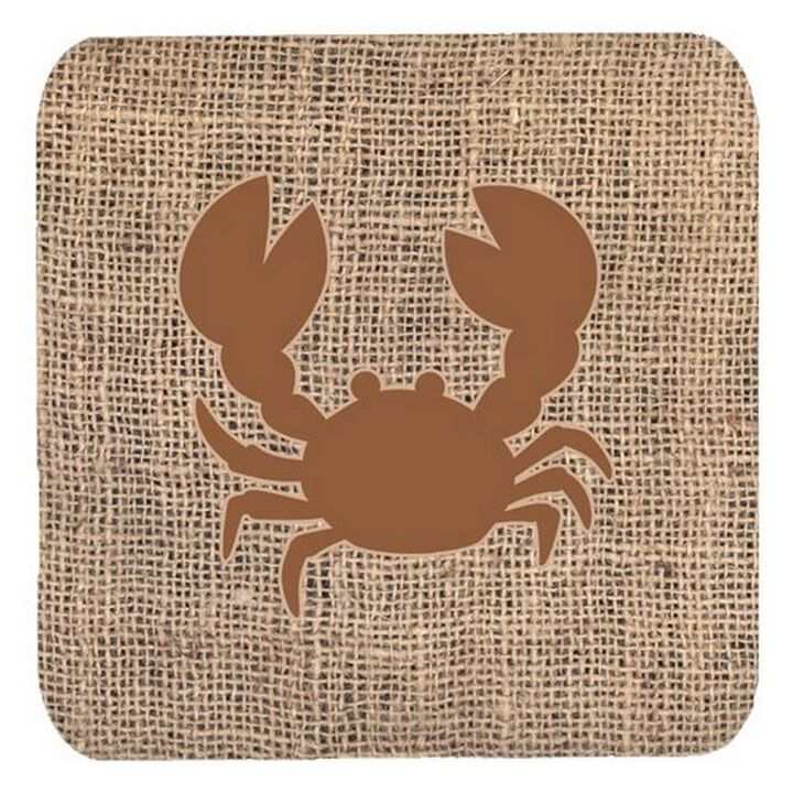 Caroline's Treasures BB1104-BL-BN-FC Crab Burlap and Brown Foam Coasters (Set of 4), 3.5 H x 3.5 W, Multicolor